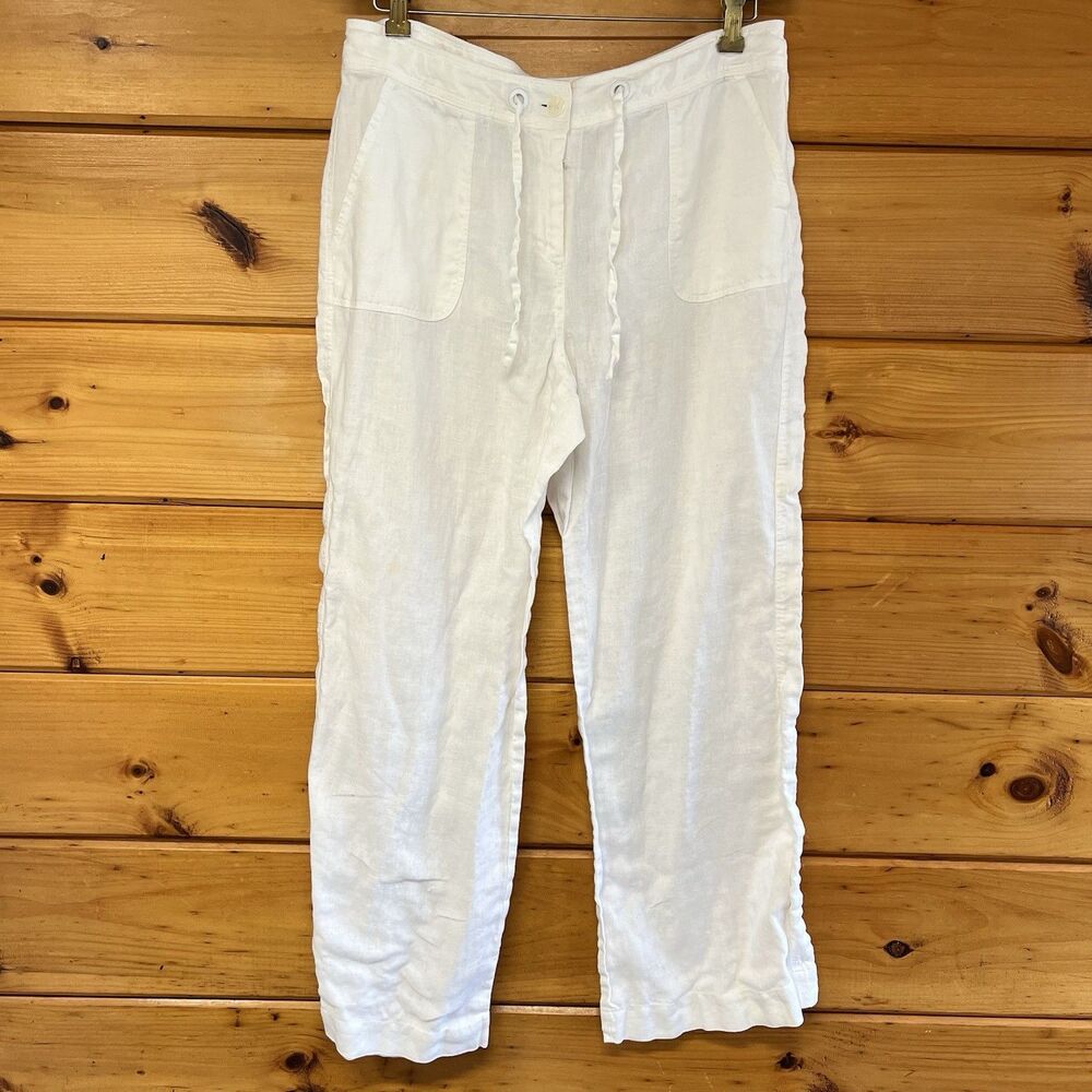 Style Me White 100% Linen Drawstring Waist Pants SZ 14